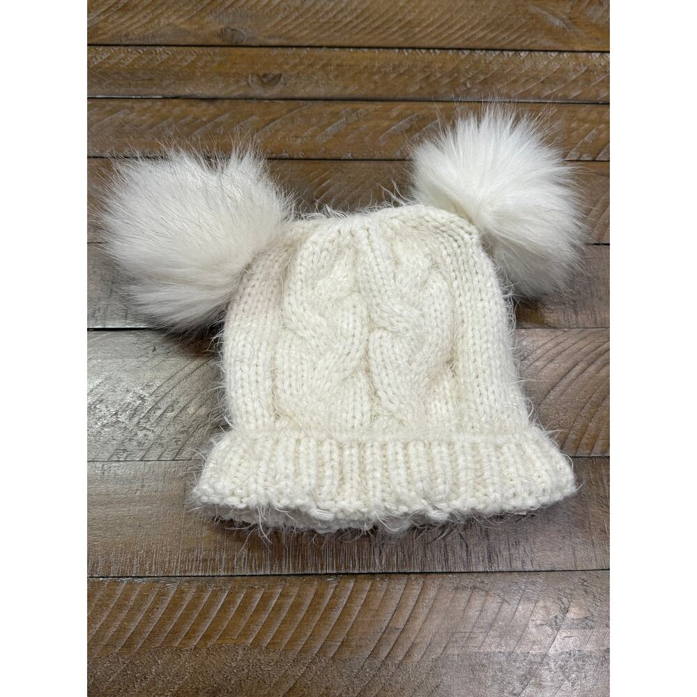 Primark Ivory Cable Knit Double Pom Pom Sweater Hat Beanie